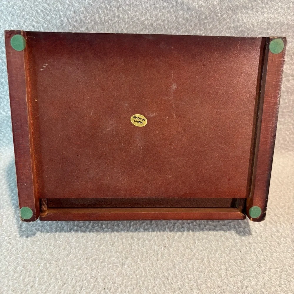 Vtg. Wooden Jewelry Box with Velvet-Lined Single Drawer with Decorative Handle